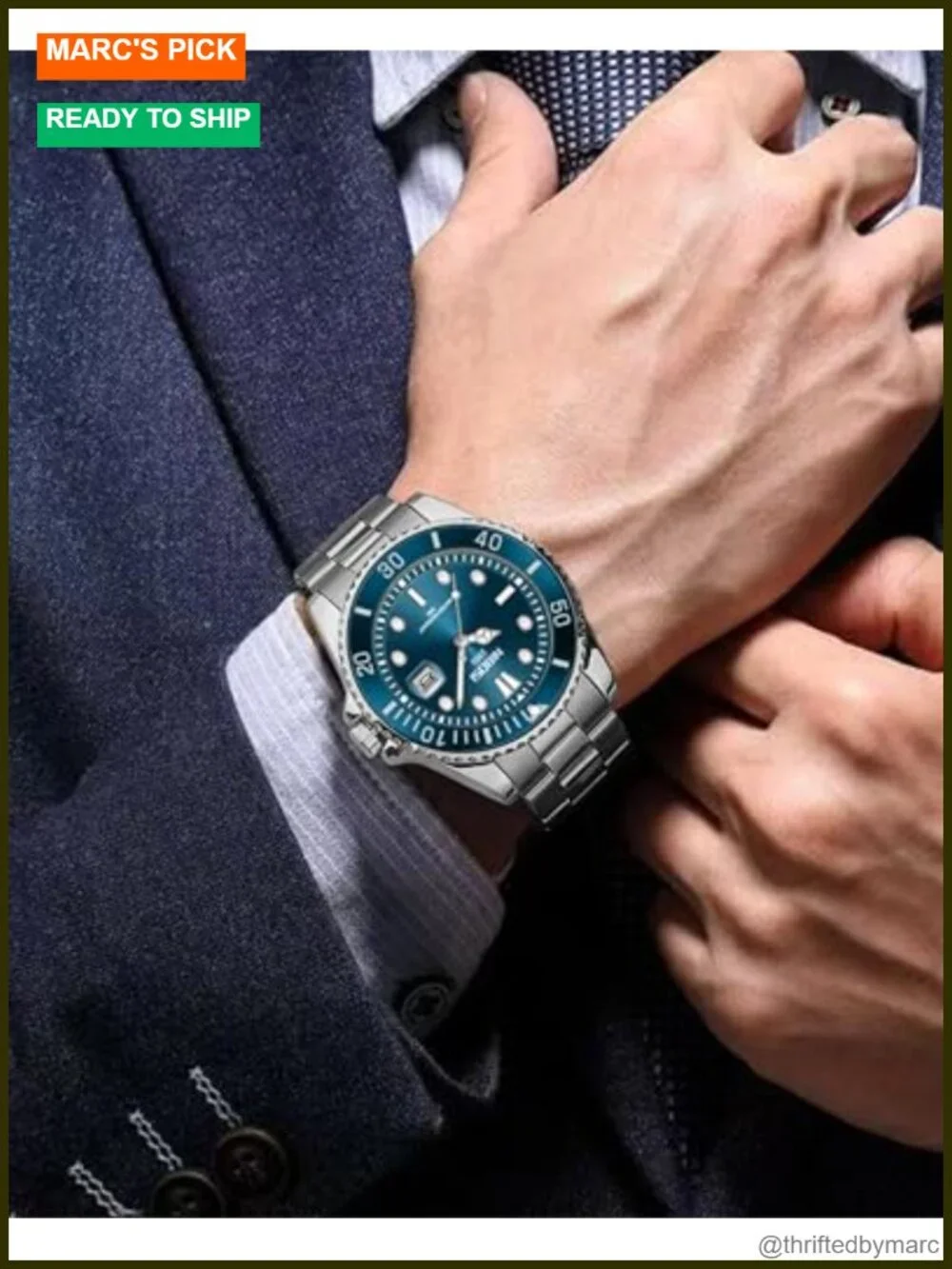 Men's Analog Watch Stainless Steel Strap Date Display Water Resistant Luminous
